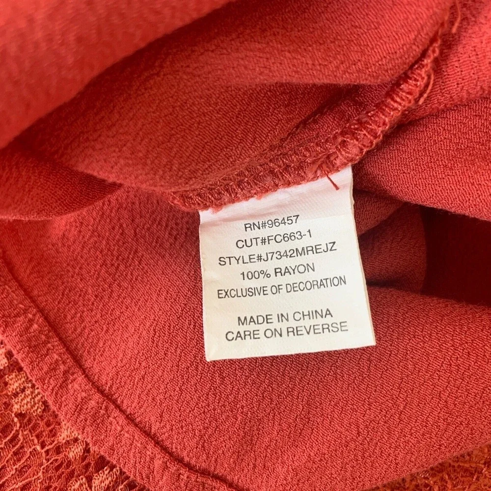 eyeshadows Lace Accent Tank Top Sleeveless Casual Blouse Coral Orange SM‎